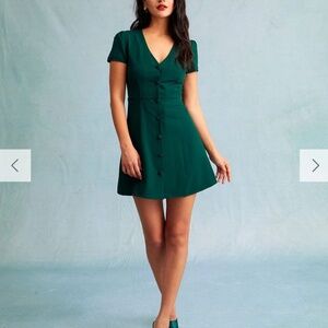 RIHOAS The Dark Green V Neck Button-up Shirt Mini Dress Size Large